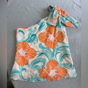 Lilly Pulitzer Do The Wave Orange Blue Seashell Starfish Silk Top